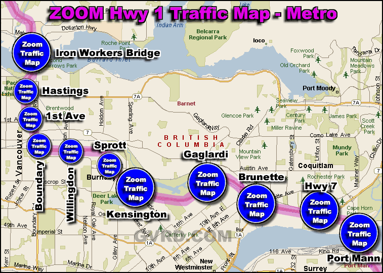 Hwy 1 Iron Workers Second Narrows Bridge Metro Traffic Zoom Map