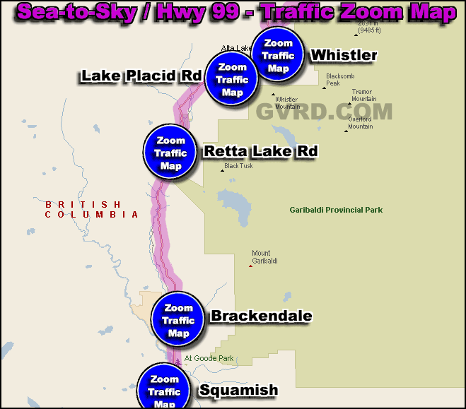 Hwy 99 Squamish to Whistler Traffic Zoom Map